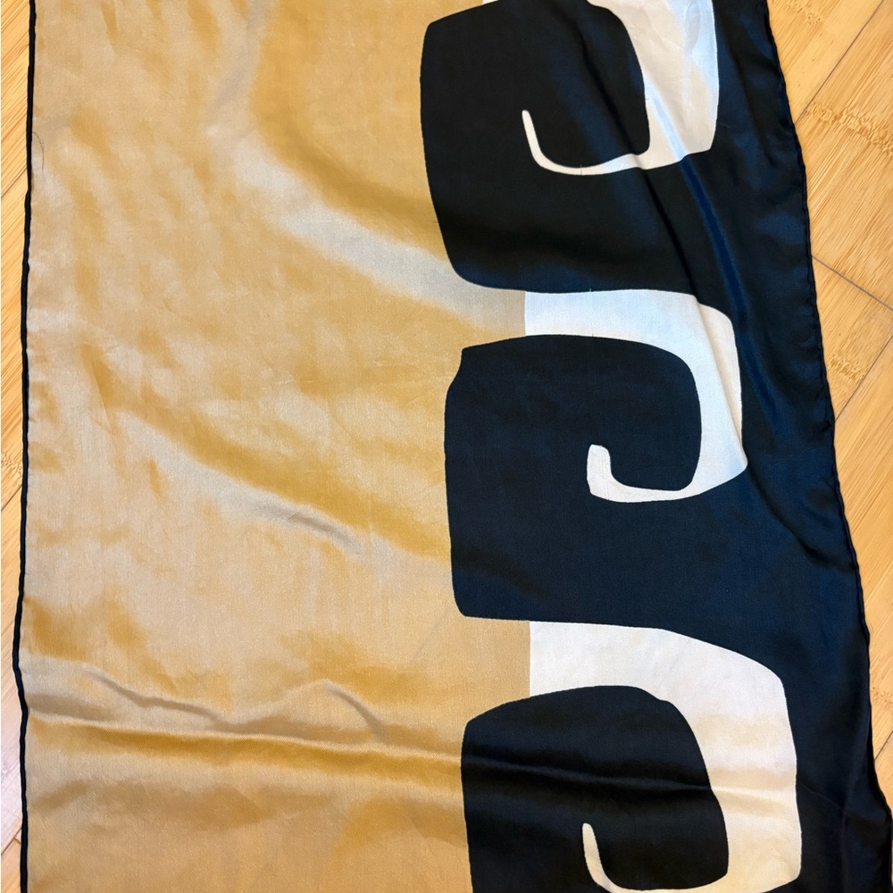Vintage Silk Tan and Black Scarf - Picture 2 of 4